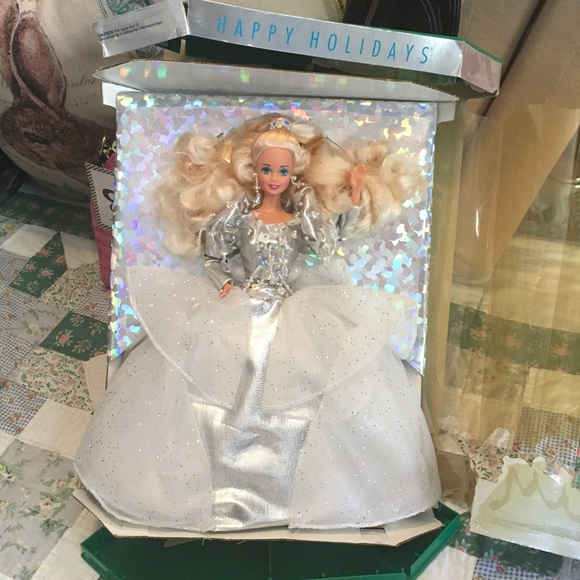 Barbie Other - Barbie 1992 Holiday Edition in Glittering Silver Beaded Gown Christmas